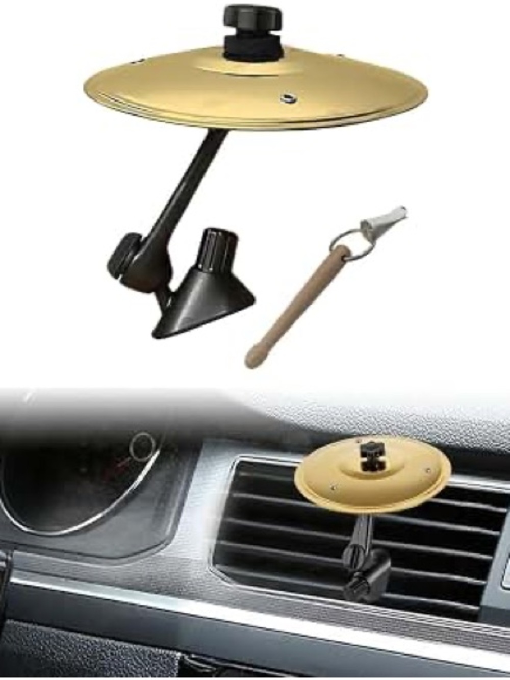 Gold Car Dashboard Percussion Pad with Stick - Portable Vehicle Drum